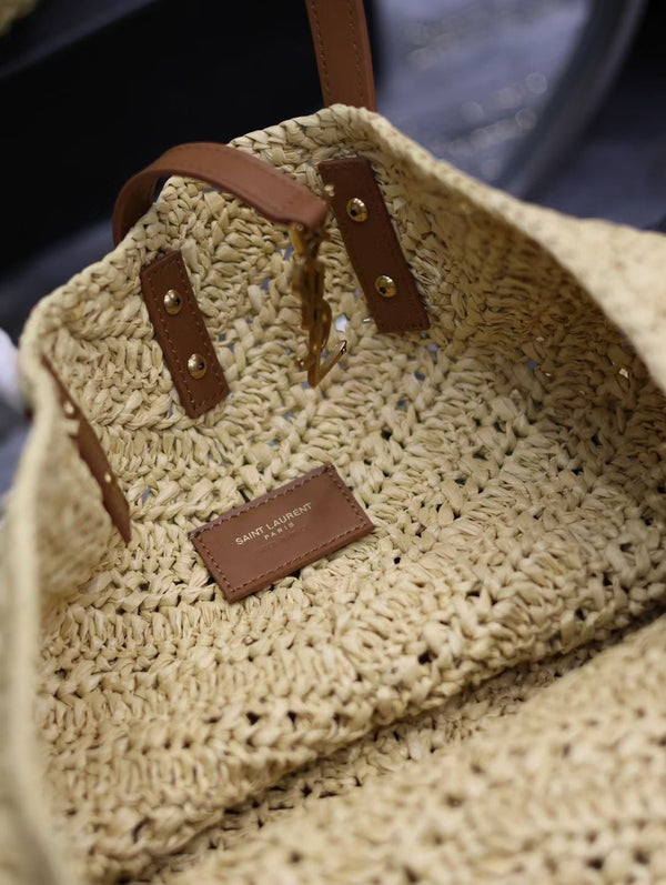 SAC CABAS YSL MEDIUM 44CM PANIER EN RAFIA BEIGE