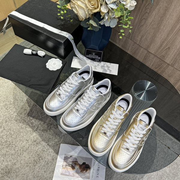 cc sneaker gold metalic calfskin white tpu