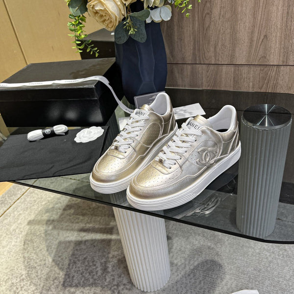 cc sneaker gold metalic calfskin white tpu