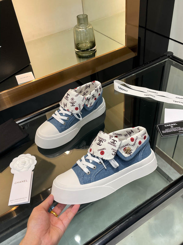 CC 25SS Biscuit Shoes 50mm Blue Canvas 413826