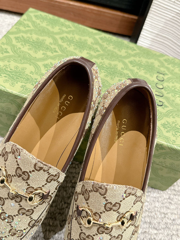 Horsebit Jordaan Loafer Beige Ebony Canvas Crystal-Embellished