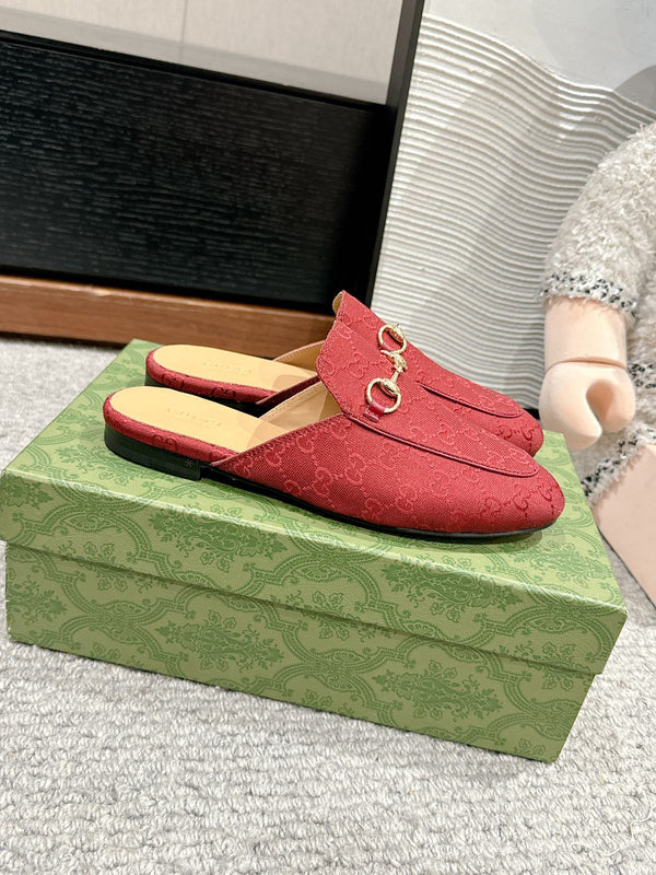 Horsebit Mule Red Canvas