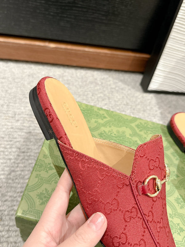 Horsebit Mule Red Canvas