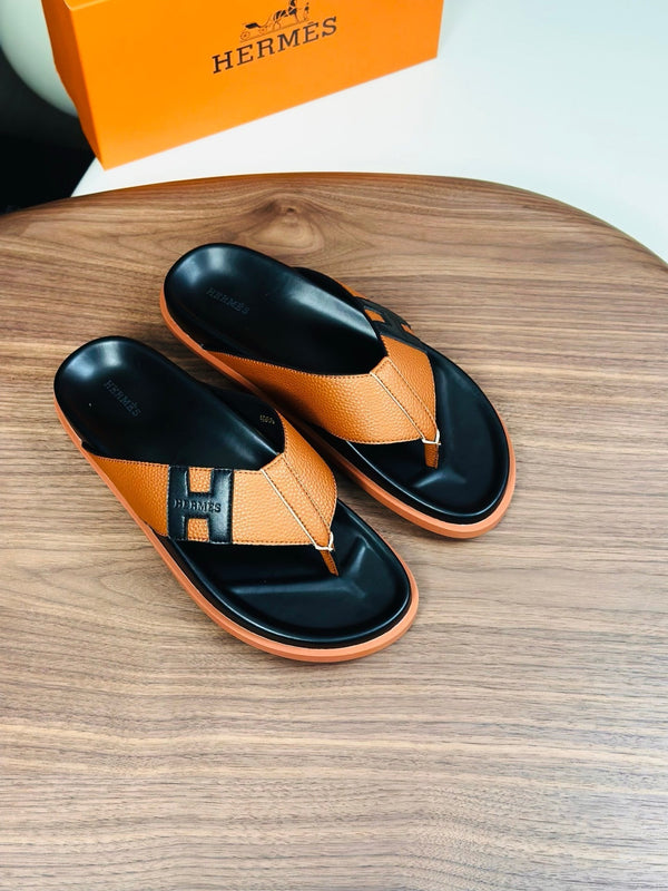 HM Men's Thong Sandals Orange Cowhide 684839