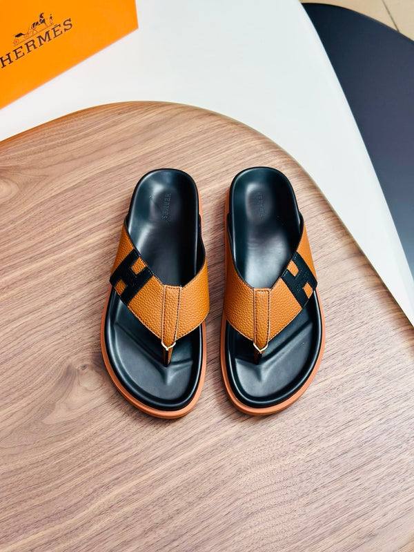 HM Men's Thong Sandals Orange Cowhide 684839