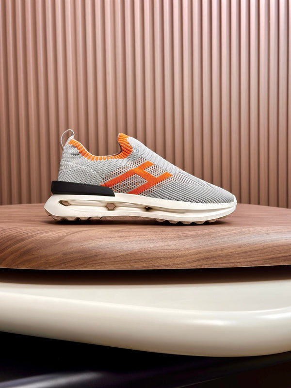 HM Men's Slip on Sneaker Grey Orange Flyknit Fabric 690060