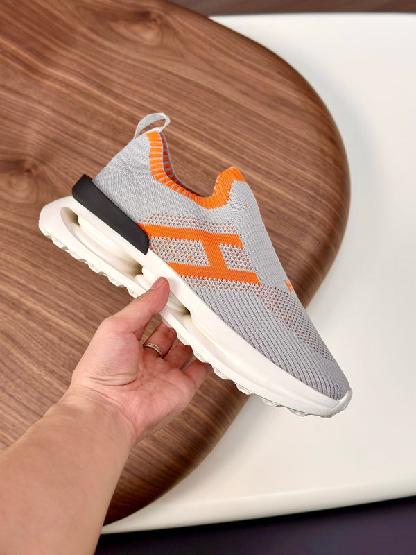 HM Men's Slip on Sneaker Grey Orange Flyknit Fabric 690060