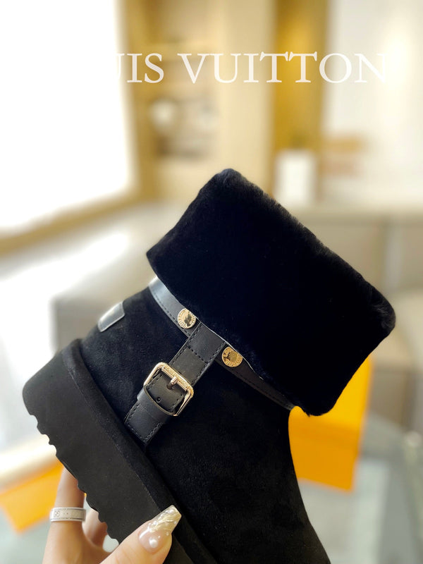 LV Aspen Platform Ankle Boot Black Suede