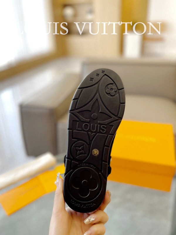 LV Aspen Platform Clog Black Monogram Suede