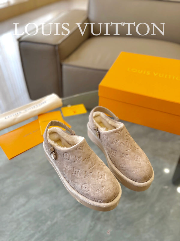 LV Aspen Platform Clog Beige Monogram Suede