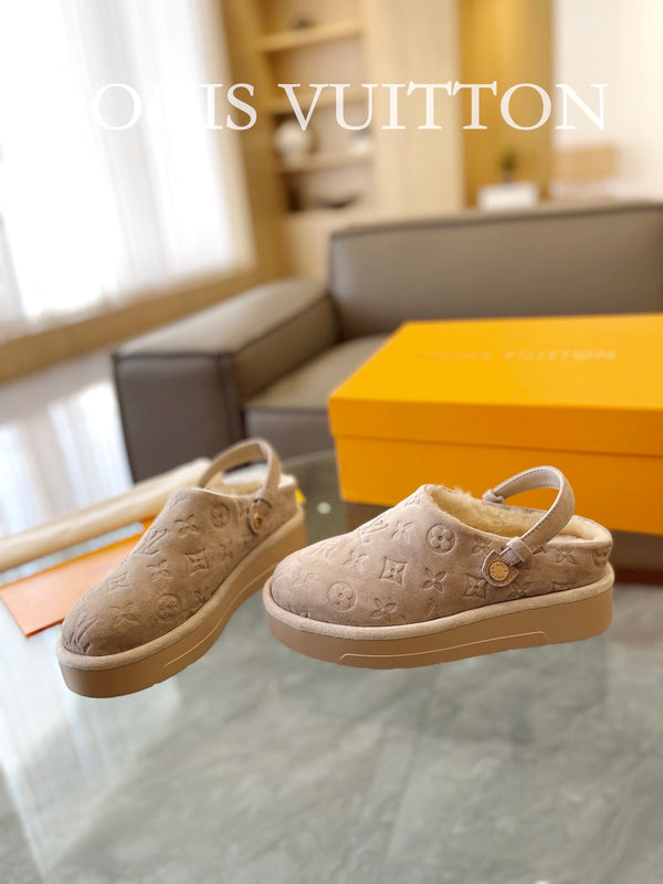 LV Aspen Platform Clog Beige Monogram Suede