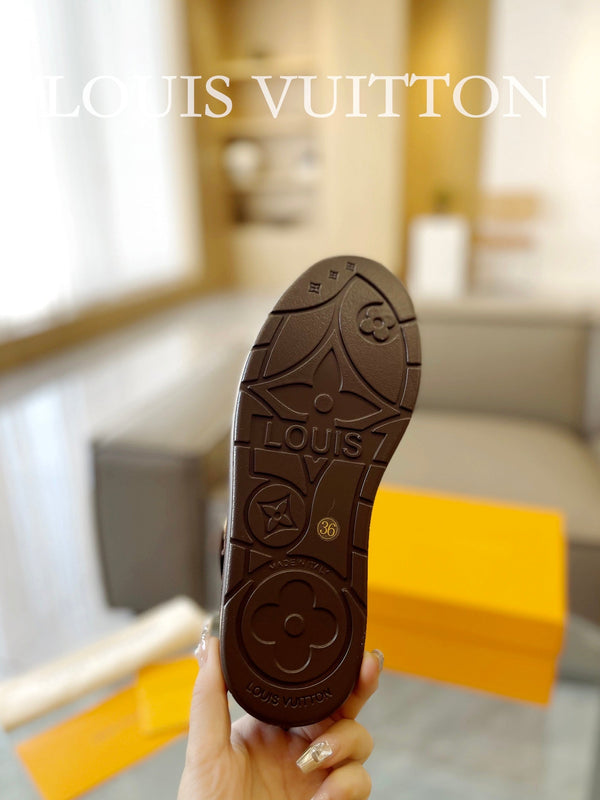 LV Aspen Platform Clog Walnut Brown Monogram Suede