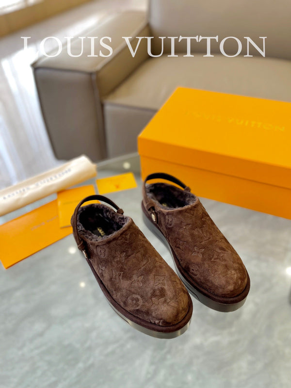 LV Aspen Platform Clog Walnut Brown Monogram Suede