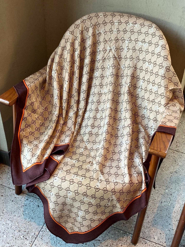 GG Scarf 135x135cm Beige Brown Cashmere Silk 286275