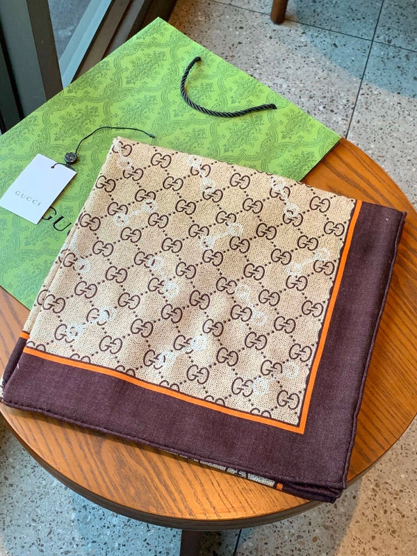 GG Scarf 135x135cm Beige Brown Cashmere Silk 286275