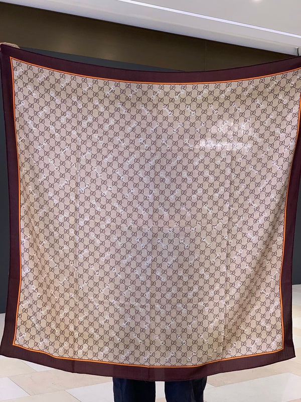 GG Scarf 135x135cm Beige Brown Cashmere Silk 286275
