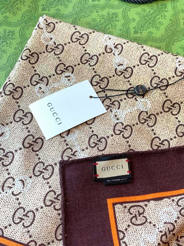 GG Scarf 135x135cm Beige Brown Cashmere Silk 286275
