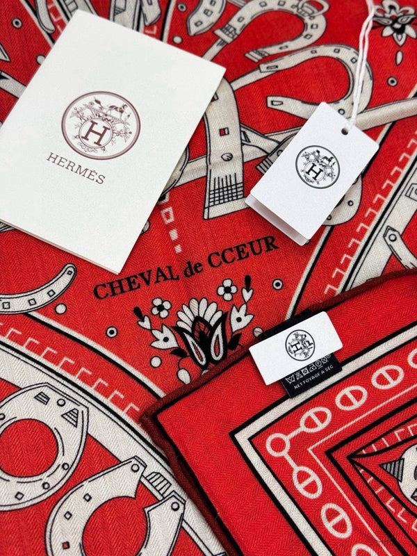 HM Cheval de Coeur Bandana Scarf 140*140cm Red Cashmere Silk 286287
