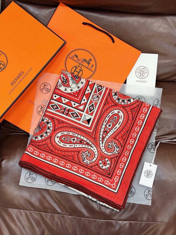 HM Cheval de Coeur Bandana Scarf 140*140cm Red Cashmere Silk 286287
