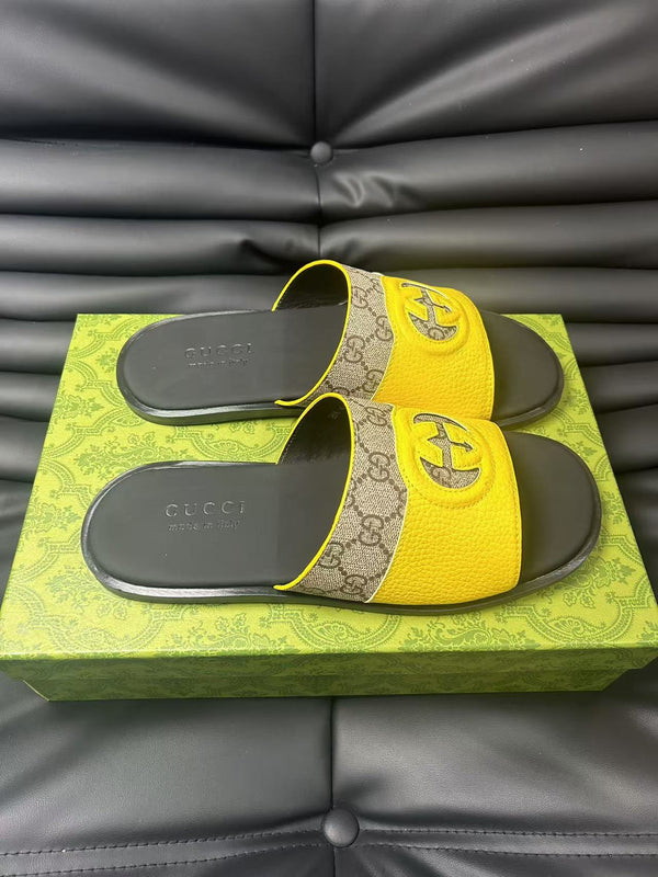 GG Men's 25 Slide Giallo Marrone Pelle di vitello 540252