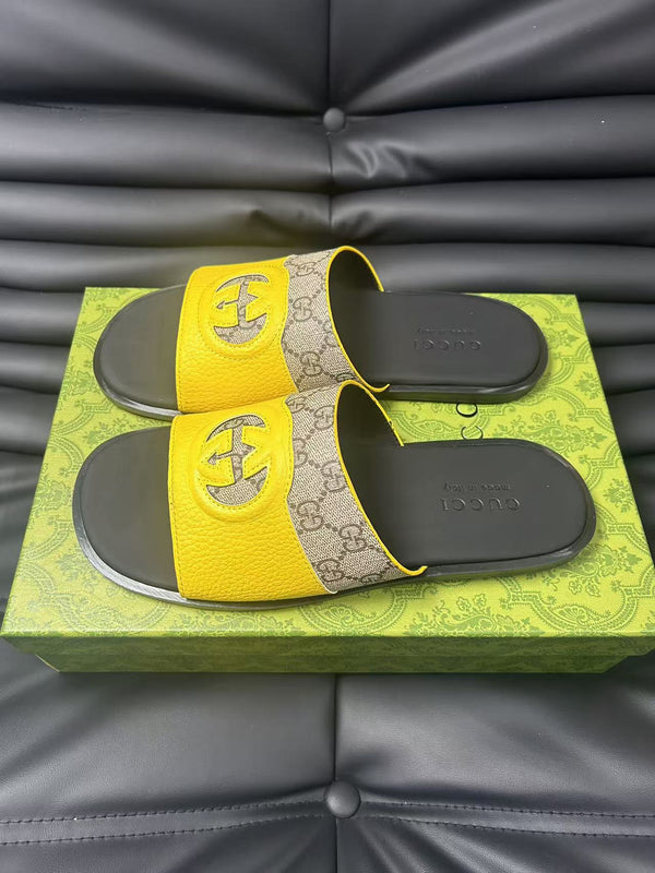 GG Men's 25 Slide Giallo Marrone Pelle di vitello 540252