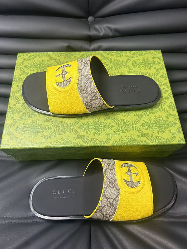 GG Men's 25 Slide Giallo Marrone Pelle di vitello 540252