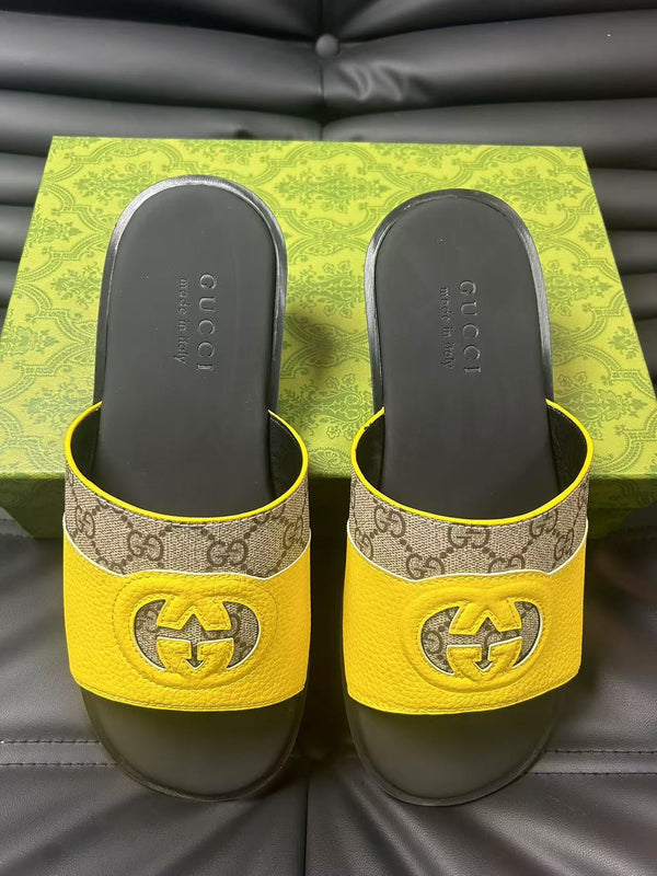 GG Men's 25 Slide Giallo Marrone Pelle di vitello 540252