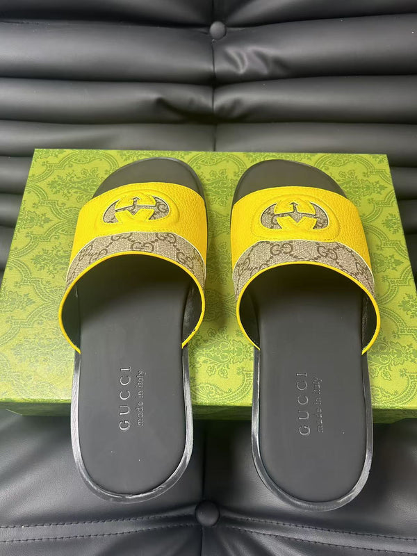 GG Men's 25 Slide Giallo Marrone Pelle di vitello 540252