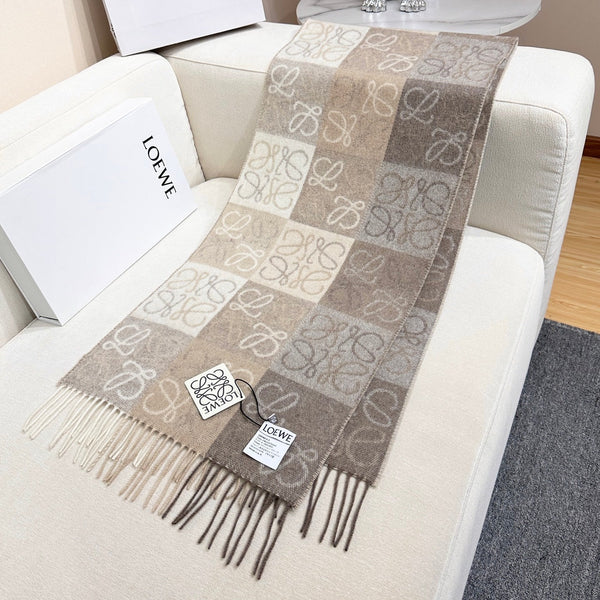 Loewe Scarf 180CM Light Brown Gray Wool Cashmere 968611