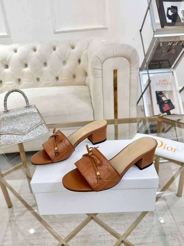 CD Cannage Heeled Slide 3.5cm Brown Quilted Lambskin 668030