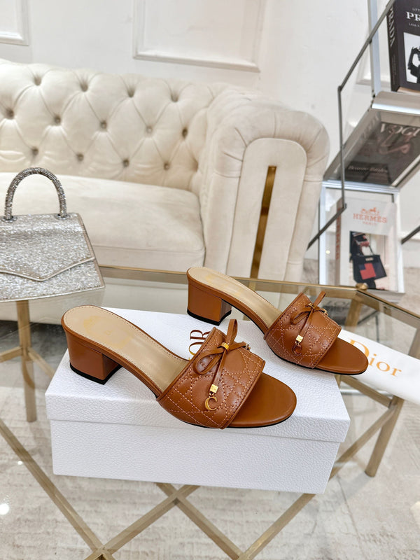 CD Cannage Heeled Slide 3.5cm Brown Quilted Lambskin 668030