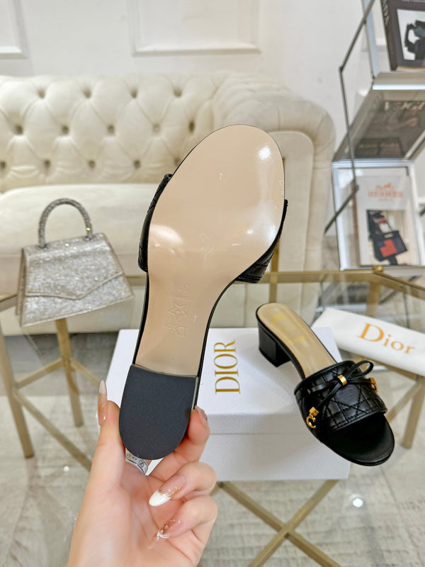 CD Cannage Heeled Slide 3.5cm Black Quilted Lambskin 668031