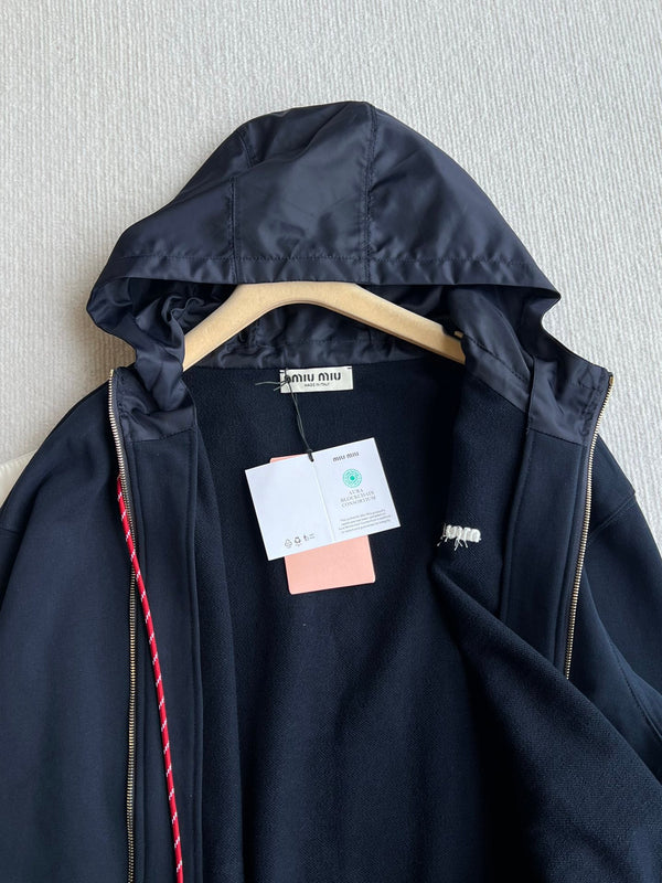 Miu Miu 25 Drawstring Jacket Navy Blue Cotton