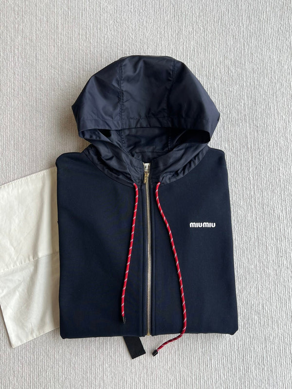 Miu Miu 25 Drawstring Jacket Navy Blue Cotton