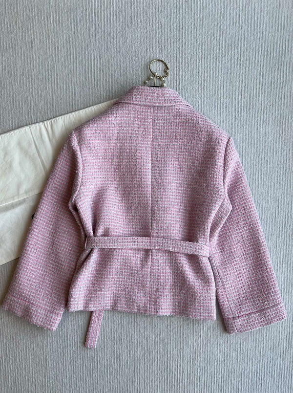 CC 25SS Lace-up Jacket Pink Sequins Tweed 235919