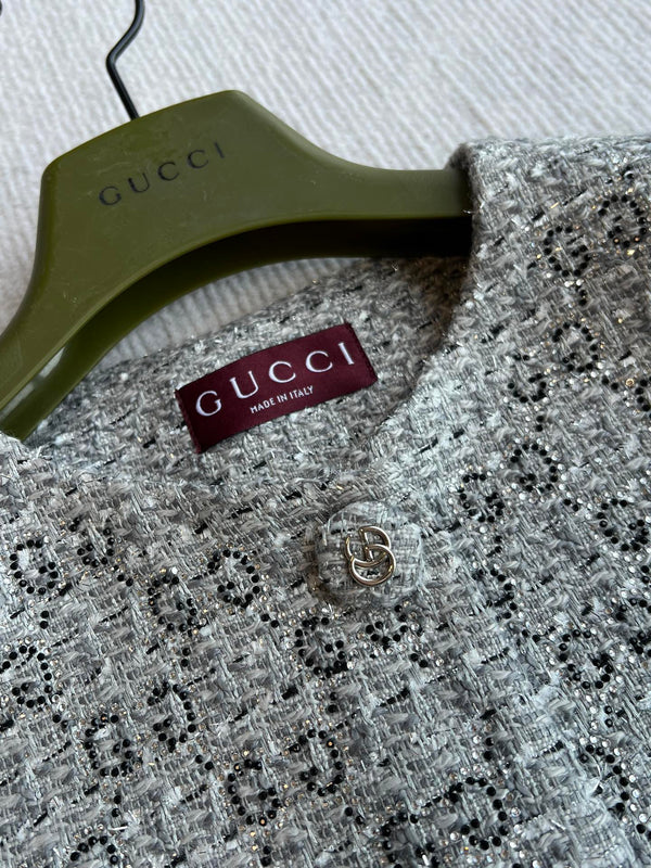 Gucci 25 Diamond Round Neck Jacket Gray Viscose