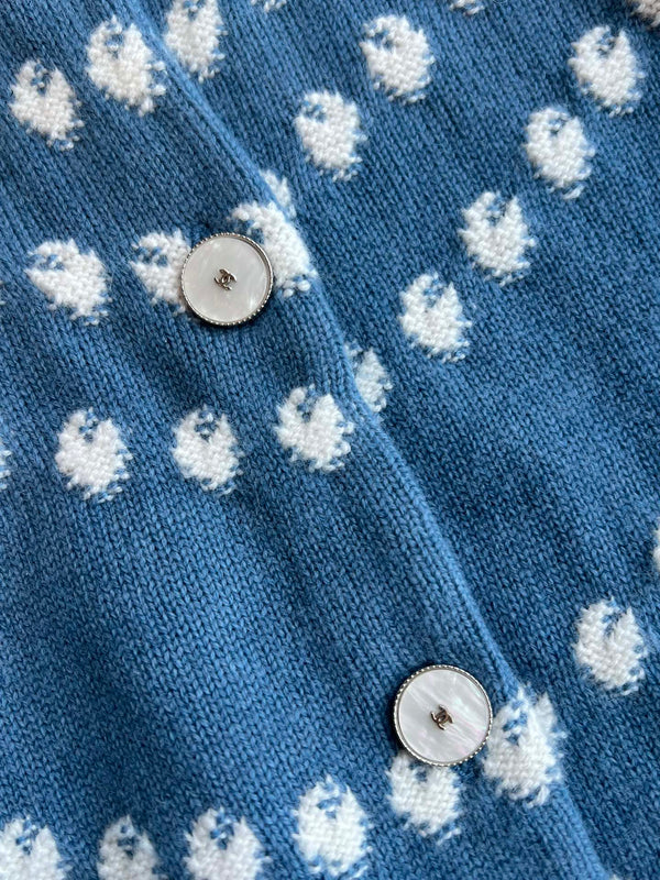 Cardigan Chanel 25P blu scuro misto cashmere bianco 229517