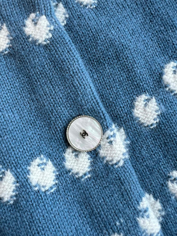 Cardigan Chanel 25P blu scuro misto cashmere bianco 229517
