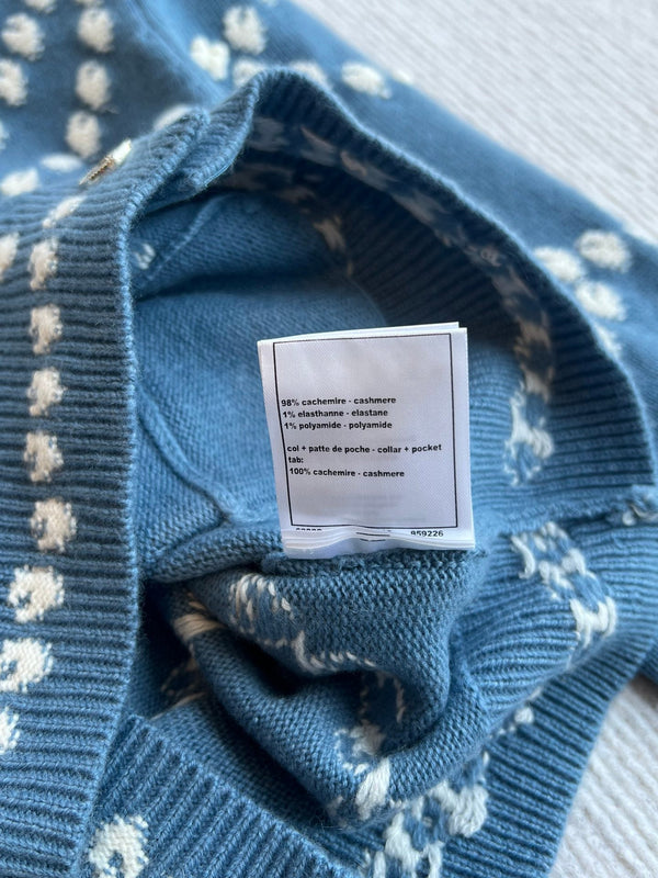 Cardigan Chanel 25P blu scuro misto cashmere bianco 229517