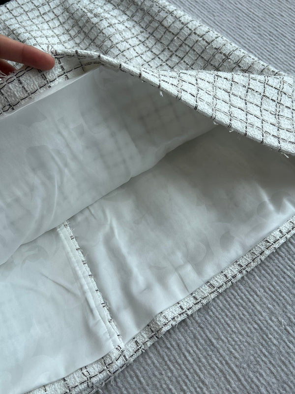 Gonna a quadri in tweed CC 25, cotone e poliestere, colore bianco, 244374