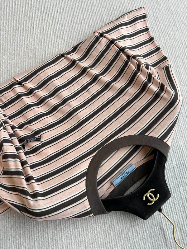 T-shirt à col rond rayé Prada 25 Coton beige marron