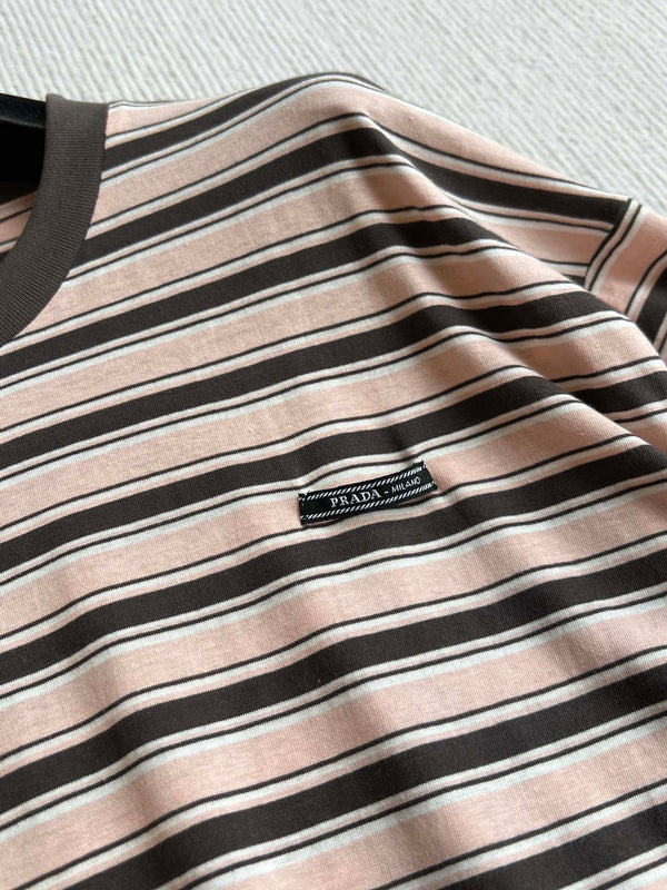 T-shirt à col rond rayé Prada 25 Coton beige marron