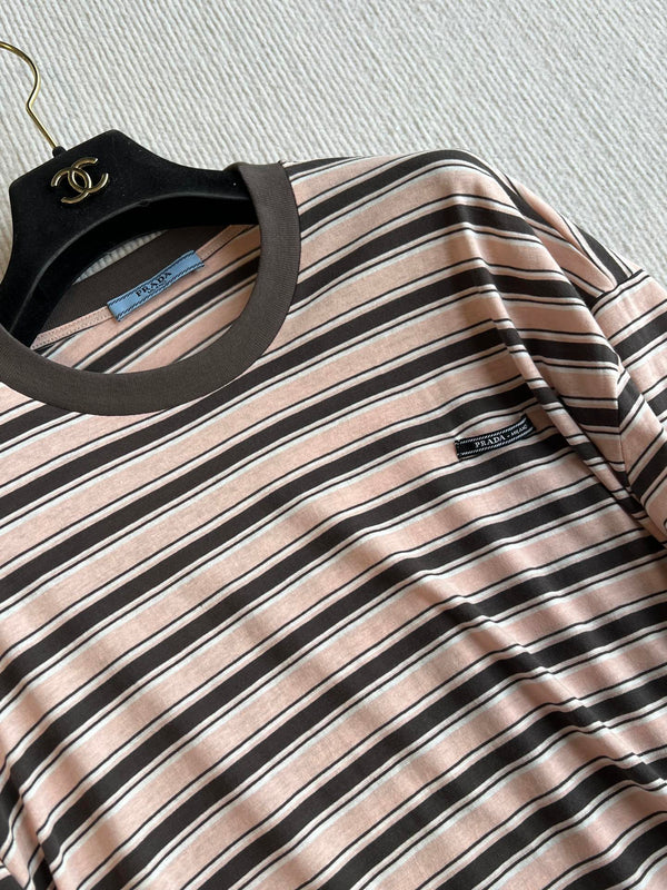 T-shirt à col rond rayé Prada 25 Coton beige marron