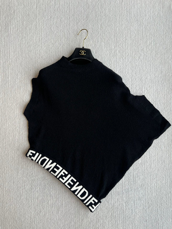 Fendi 25 Asymmetric Hem Cape-sleeved Crewneck Jumper Black Viscose