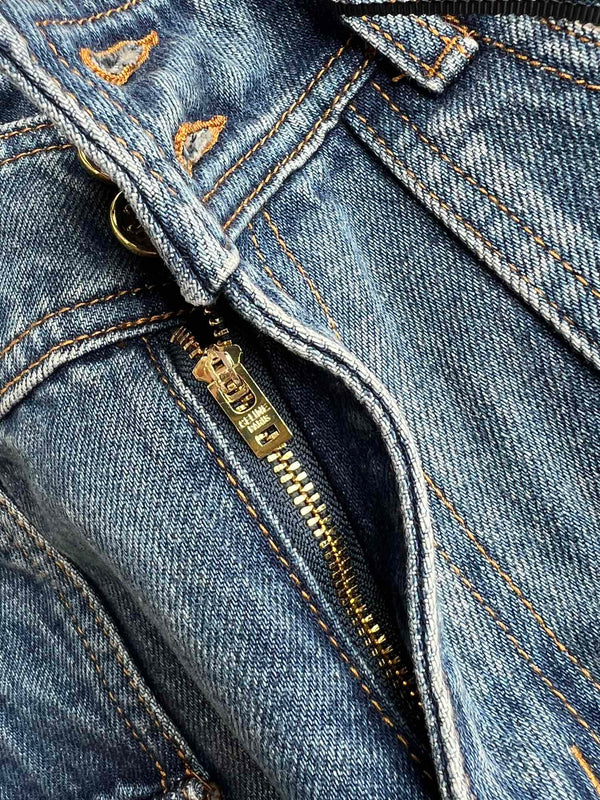 Celine 25 Arc de Triomphe Metal Buckle Denim Shorts Blue Cotton 275804