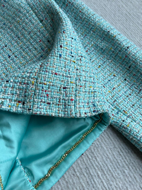 Cappotto slub a collo tondo CC 25 in tweed blu-verde 275793