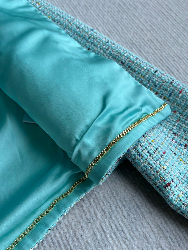 Cappotto slub a collo tondo CC 25 in tweed blu-verde 275793