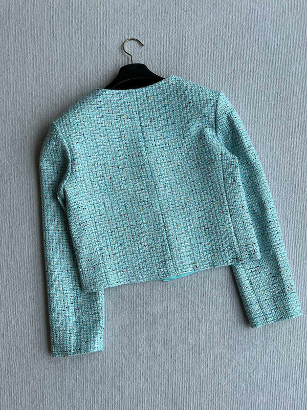 Cappotto slub a collo tondo CC 25 in tweed blu-verde 275793