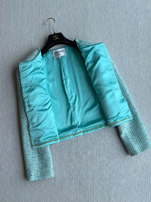 Cappotto slub a collo tondo CC 25 in tweed blu-verde 275793