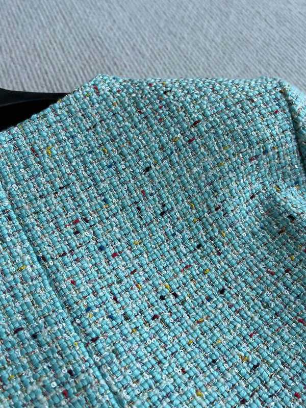 Cappotto slub a collo tondo CC 25 in tweed blu-verde 275793